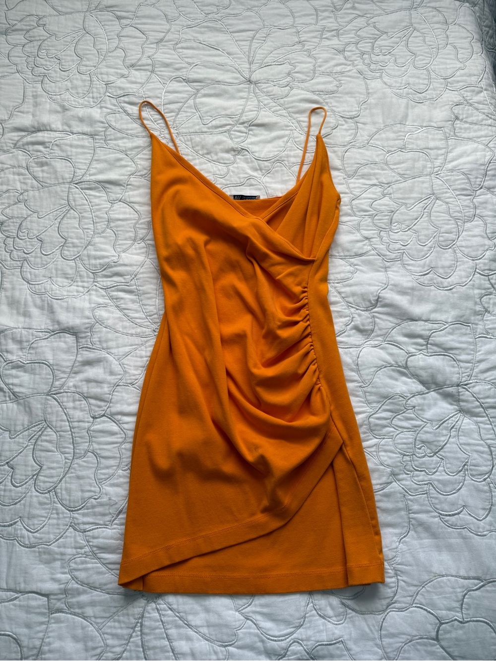 Zara Orange Ruched Slip Mini Dress